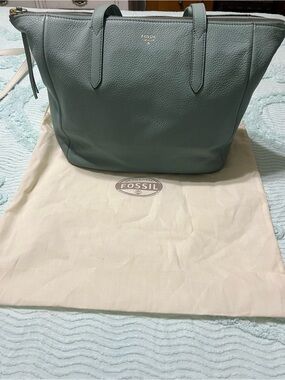Fossil Sage Green Pebbled Leather Tote